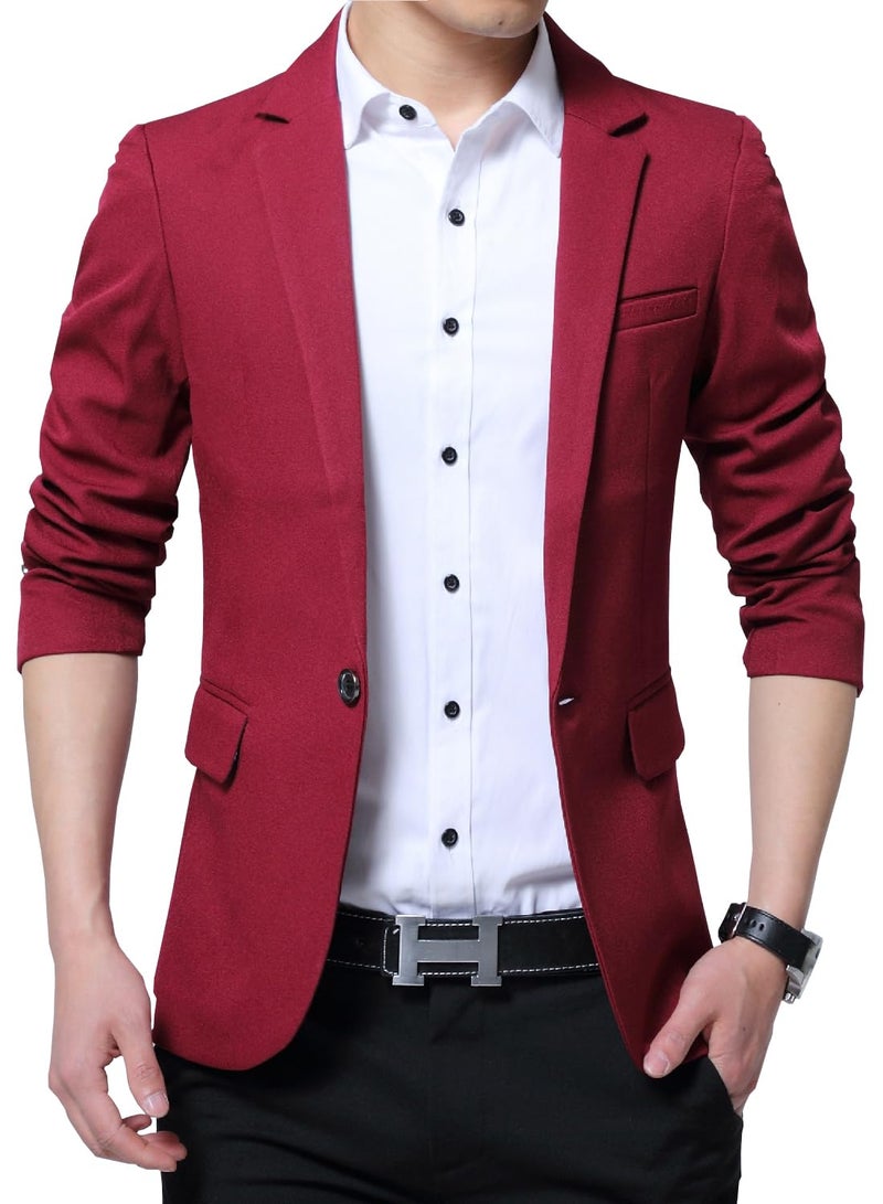 DAVID.ANN Men's Casual Blazer Jacket Slim Fit Sport Coats Lightweight One Button Suit Jacket,#1 Wine,Small - Image 1